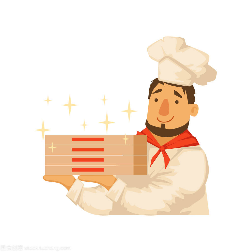 披萨盒,厨师控股桩部分的意大利语快速食品料理餐厅外卖递送服务集合的插图